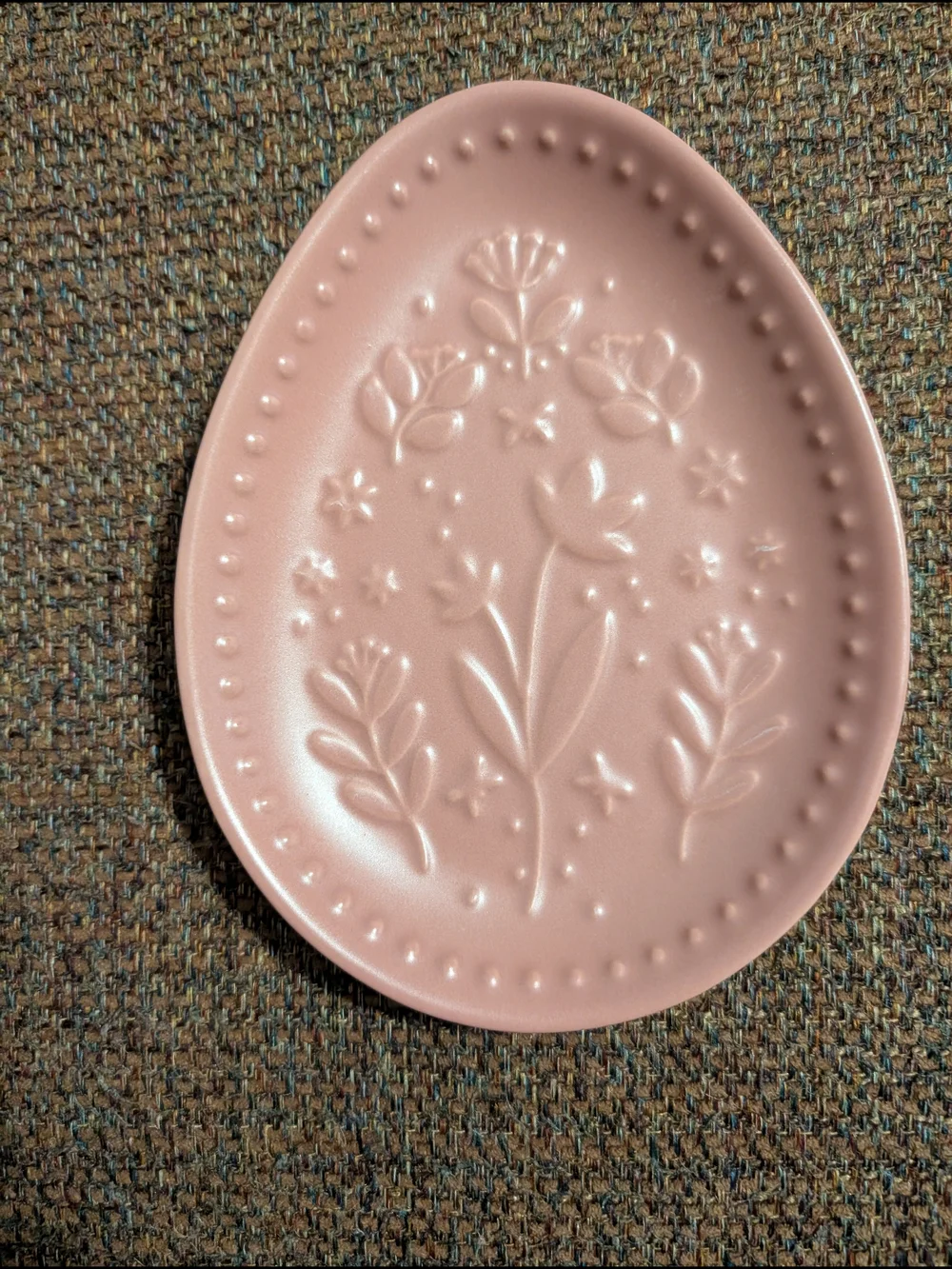 Crofton Rose Pink Embossed Floral Oval Egg Shaped Plates-Set of 4